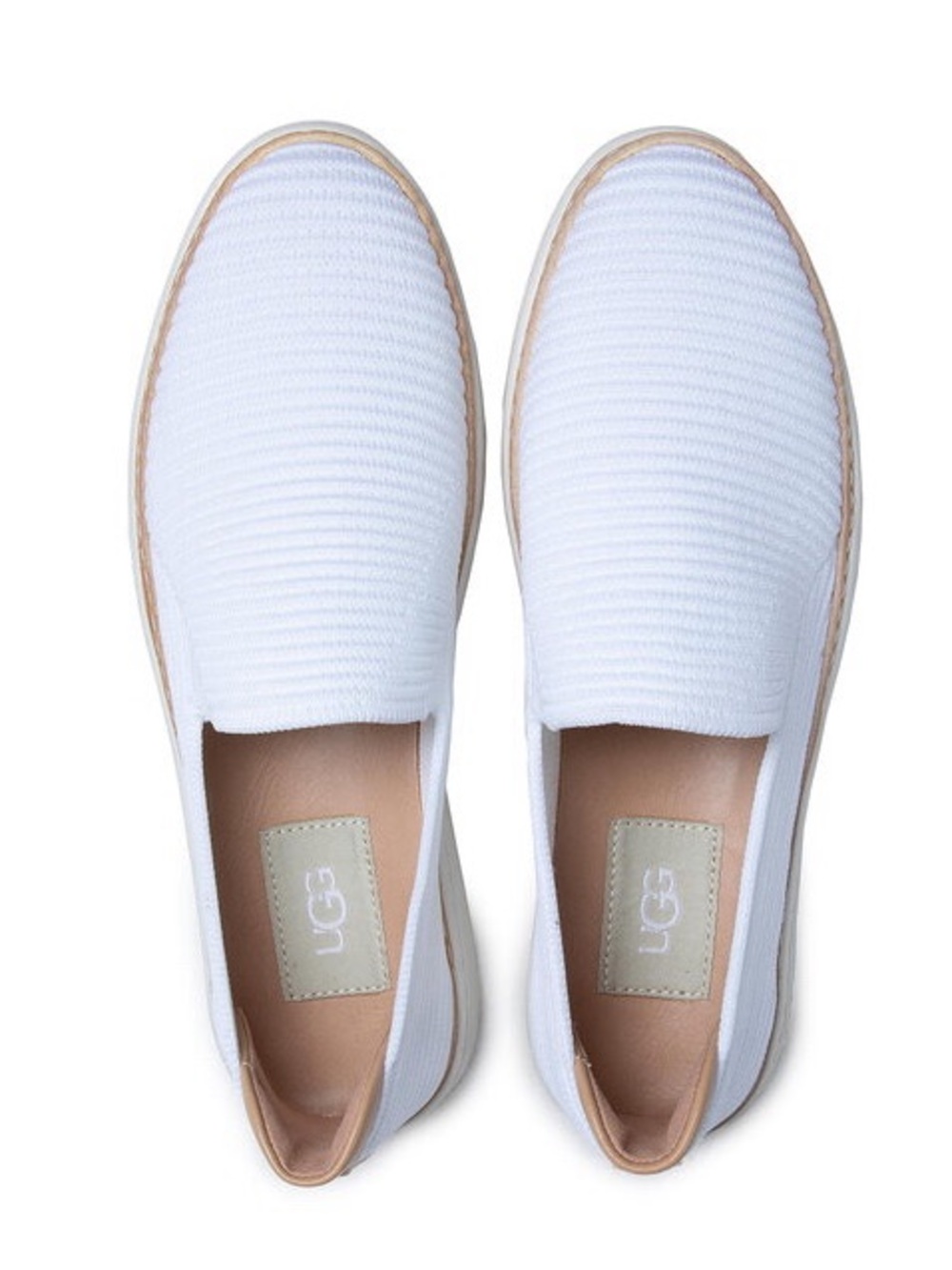 UGG Woman White Stretch Knit Lightweight Slip-On Sneaker US6.5 Comfy Minimal